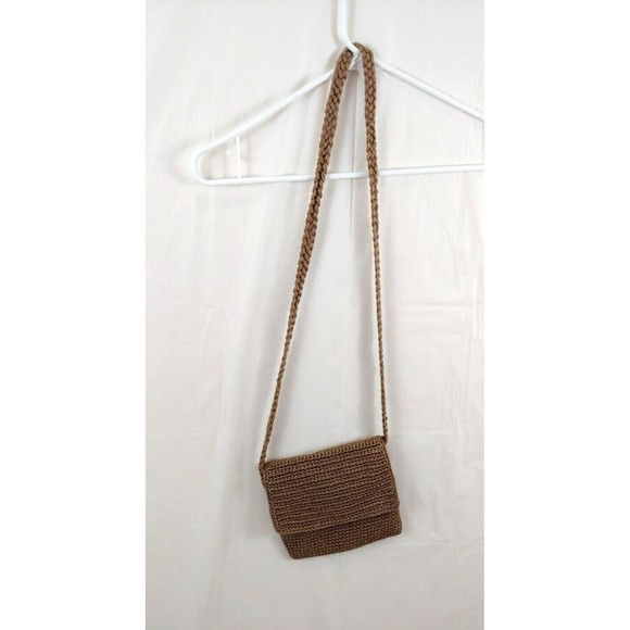 The SAK Crossbody Macrame Woven Material Purse Handbag Tan Flap Small - Picture 1 of 4